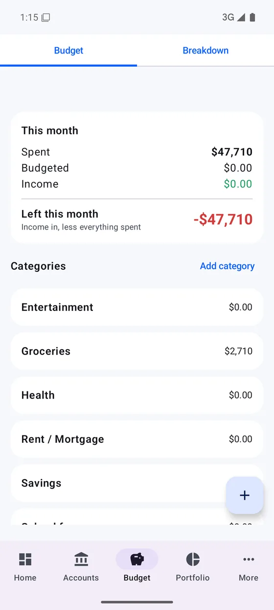 Budget — categories and monthly position