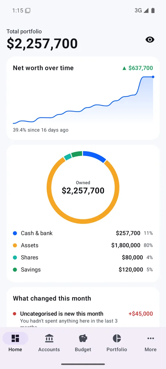 Portfolio — net worth over time and allocation