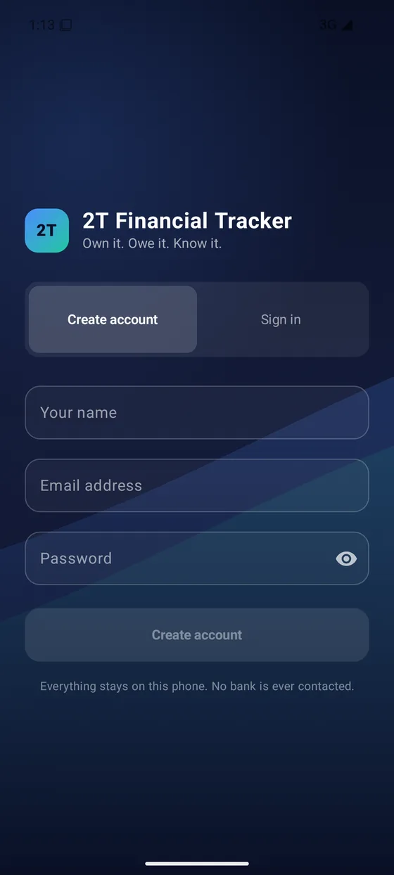 Sign-in — accounts stay on the device