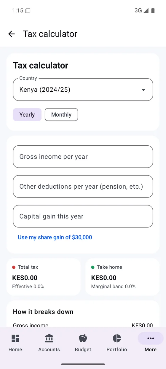 Tax calculator — country bands