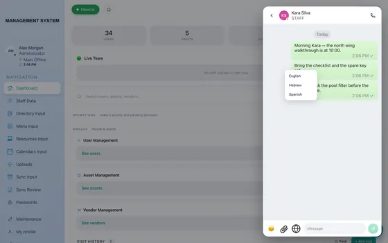 Per-message translation — language picker
